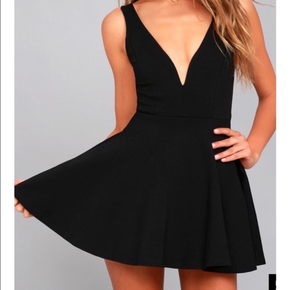 Lulu’s Flirty Deep V Black Dress with Skort